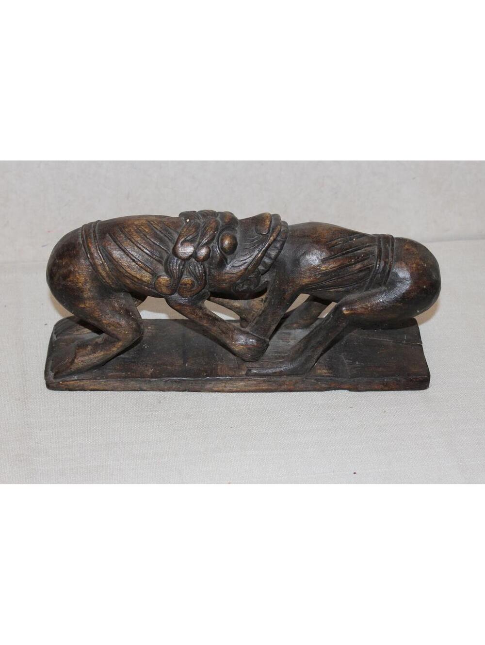 Vintage Tourist Art Carving Wood Asian Frog Deity Battle - Unique